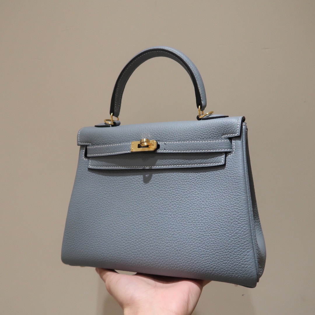 Hermes Kelly 25cm Handbag Shoulder Bag in Blue Lin Togo Leather